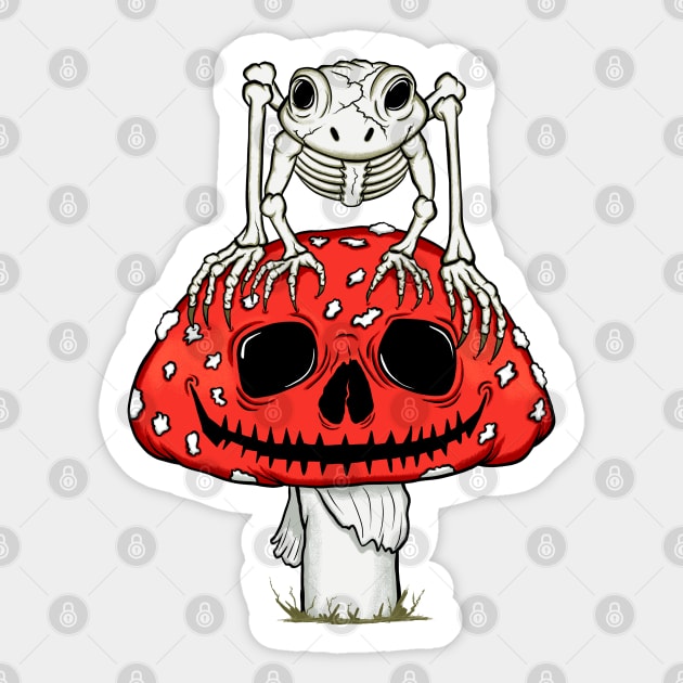 Cottagecore Skeleton Frog Skull Mushroom Goth Halloween Sticker by August Design